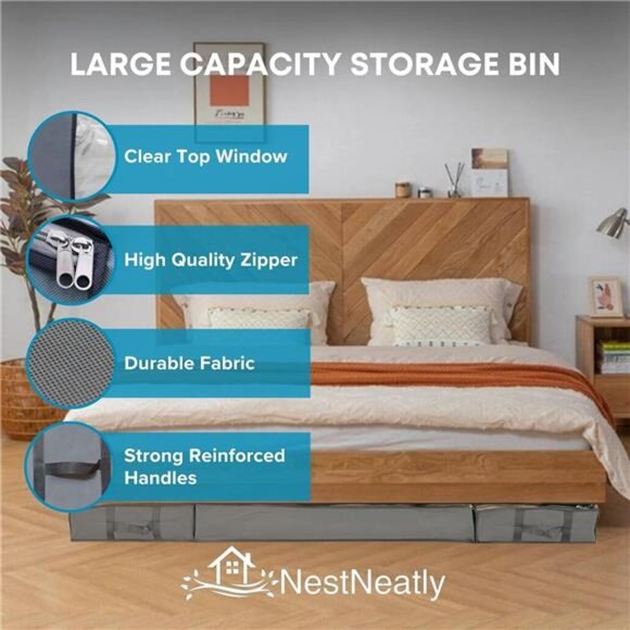 SmartCube Under Bed Storage Bags - 3 Pack Large 39" x 18" x 6" Gray Containers - Picture 5 of 7